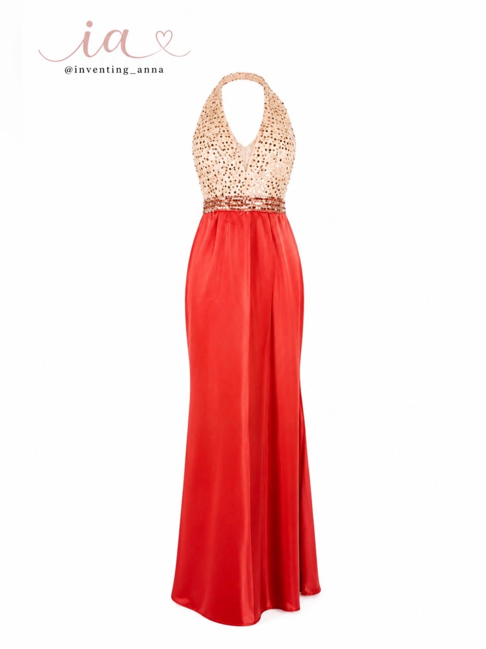 HUA Red and Gold Gown w/Striking Sequin Sparkle and Beaded Waistline size XL